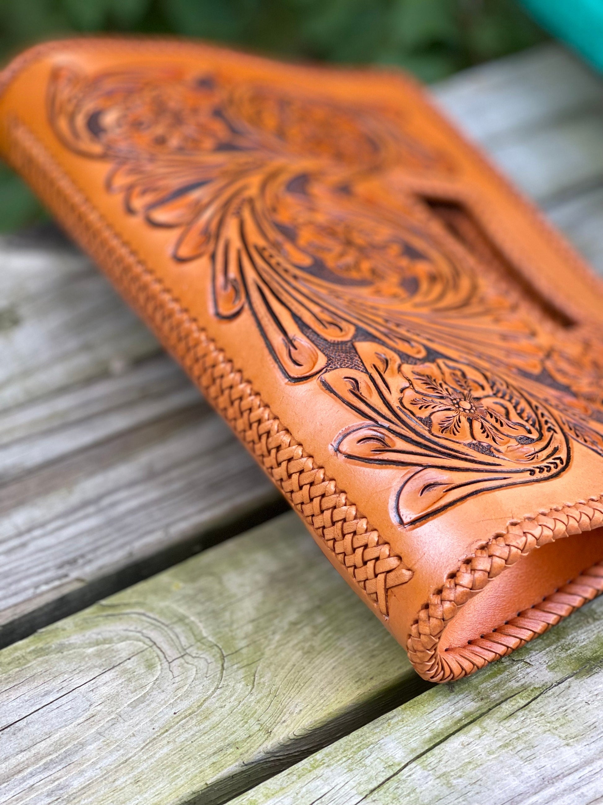 Hand-Tooled Leather Small Clutch, "YENNY" by ALLE - ALLE Handbags