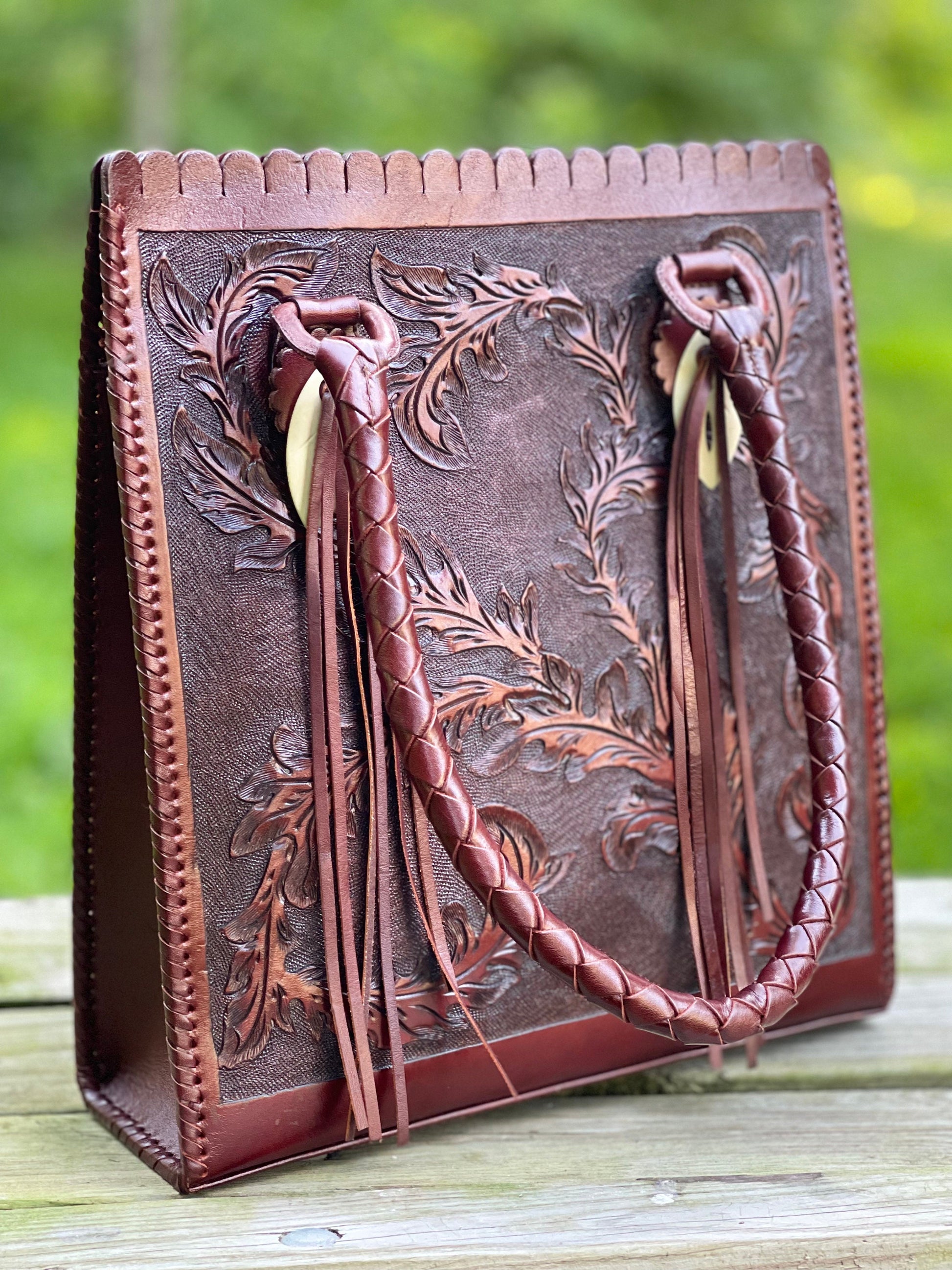 Hand-Tooled Leather Hobo Bag, "CORREAS SPIGAS" by ALLE - ALLE Handbags